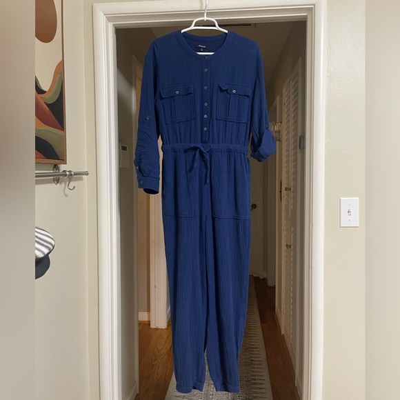 EUC Madewell Lightspun Gauze Tapered Leg Blue Jumpsuit - Picture 2 of 8